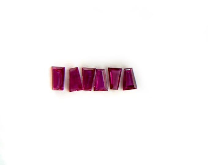 Natural ruby, faceted taper cut, mm.4,49-4,60x2,75-3,10x1,95-2,32x1,27-1,89, total weight (6 pieces) cts.1,32