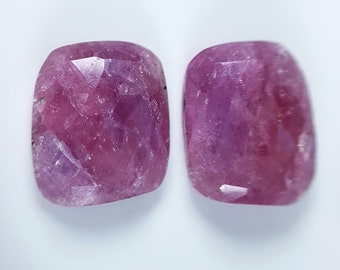 Natural Red Sapphire, ct.14,50, flat rosecut couple, irregular cushion 13,80x11,20 mm.