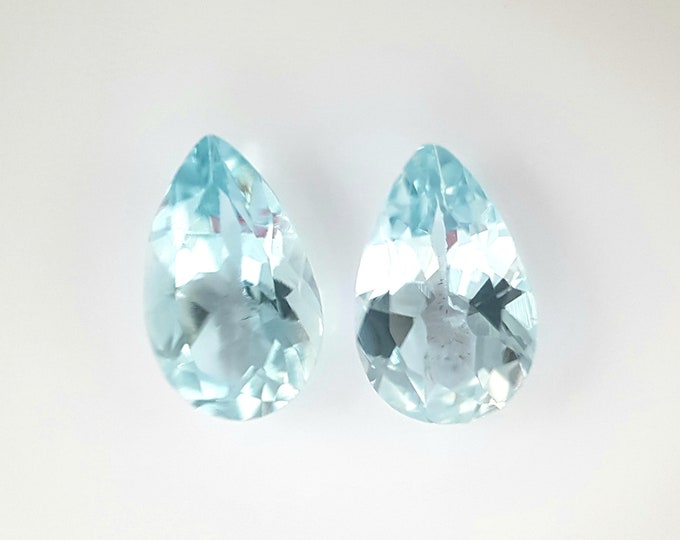 Natural Aquamarine, ct.1,08, Pear faceted couple 7,45x4,78 mm.