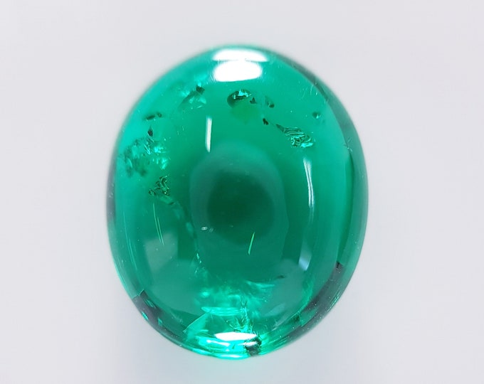 Emerald lab grown, ct.3,44, Cabouchon Oval 11,00x9,00 mm.,loose stone, Hydrotermal