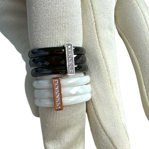Triple band ring in silver, ceramic and white zircons