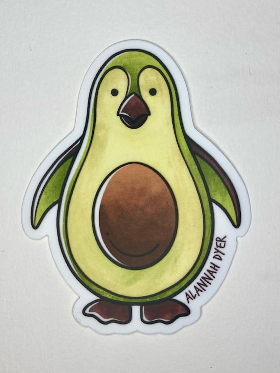 Avocado Penguin Sticker | Cute Funny Cartoon Animal Silly stickers | 3  Water Bottle | Laptop | College | Teen | Kids