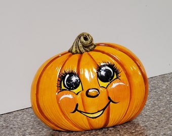 Handmade Ceramic Happy Pumpkin, Halloween Decor, Cute Fall Decoration