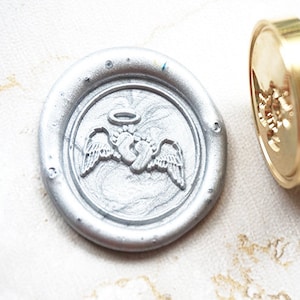 Piedi per bambini con timbro di sigillo di cera dell'anello dell'angelo, timbro di tenuta del regalo del regalo del bagno del bambino, timbro del sigillo di cera dell'invito di nozze stampa del piede del bambino C155