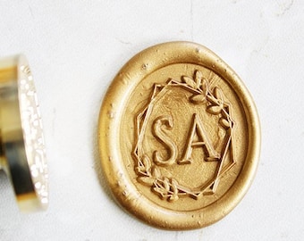 custom wedding wax seal  stamp Initials with Hexagon Laurel /personalized  wedding seals/wedding invitation seal L88