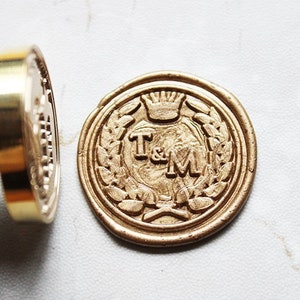Personalized Initials with Crown wax seal stamp/Custom wedding seals/wedding invitation seal with leaf L121