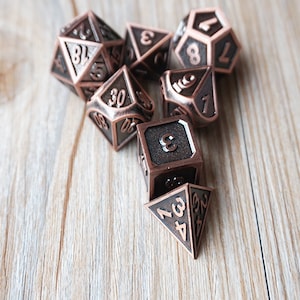 Antique  Copper Metal Dice-Set of Dice for dungeons and dragons-dnd Dice-Polyhedral dice Set-d&d dice-rpg dice