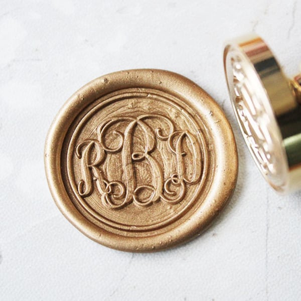 Personalized wax seal stamp with 3 triple initials monogram , Interwoven Initials Wax Seal Stamp,Custom Wax Seal Stamp L67