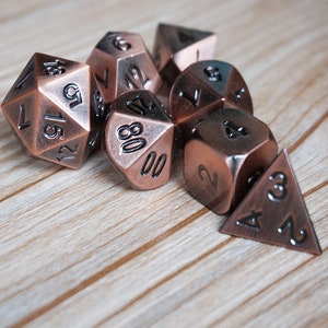 Cuivre antique - Jeu de dés polyédriques-Dés D&D-Dés RPG-Dés-DnD dés-Lot de dés-Dés en métal solides pour donjons et dragons
