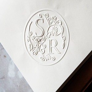 Custom Wedding  Embosser stamp with  Initials  , Personalized Flower Monogram Embosser ,Wedding Invite Stamp