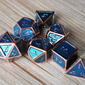 Dice-Solid Metal Dice Set-dnd dice-Polyhedral Dice Set-For Tabletop d20 RPGs New-Copper w/Teal Blue Set of dice for Dungeons and Dragons-d&d