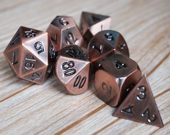 Cobre antiguo - Juego de dados poliédricos - Dados D&D - Dados RPG - Dados - Dados DnD - Juego de dados - Dados de metal sólido para mazmorras y dragones