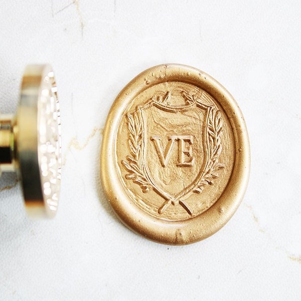 Custom your  Wedding design  Initials with shield and Leaves Wax Seal Stamp, Personalized  Wax Seal Kit L101