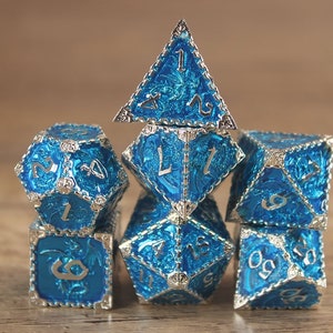 Sky  Blue dice for Dungeons and Dragons-Set of Solid Metal Dice-DnD Dice Set-Polyhedral Dice Set-RPG Dice Set- D&D dice