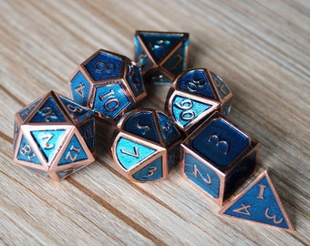 Dice-Solid Metal Dice Set-dnd dice-Polyhedral Dice Set-For Tabletop d20 RPGs New-Copper w/Teal Blue Set of dice for Dungeons and Dragons-d&d