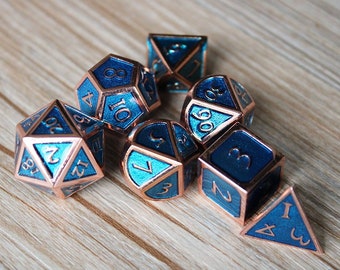 Dice-Solid Metall Würfel Set-Dnd Würfel-Polyedral Würfel Set-Für Tabletop d20 RPGs Neu-Kupfer mit Teal Blau Würfel Set für Dungeons and Dragons-d&d