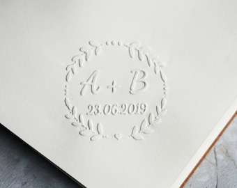 カスタムエンボッサースタンプ、ウェディングエンボッサー、日付付きカスタムモノグラムエンボッサー、名前エンボッサー、パーソナライズエンボッサー、ハンドヘルドエンボッサー