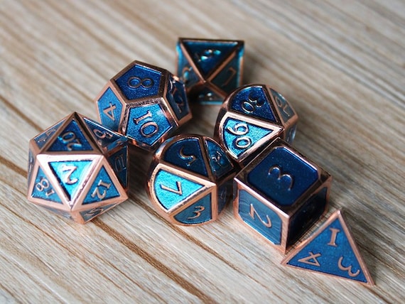 Dice-solid Metal Dice Set-dnd Dice-polyhedral Dice Set-for Tabletop D20  Rpgs New-copper W/teal Blue Set of Dice for Dungeons and Dragons-d&d - Etsy  UK