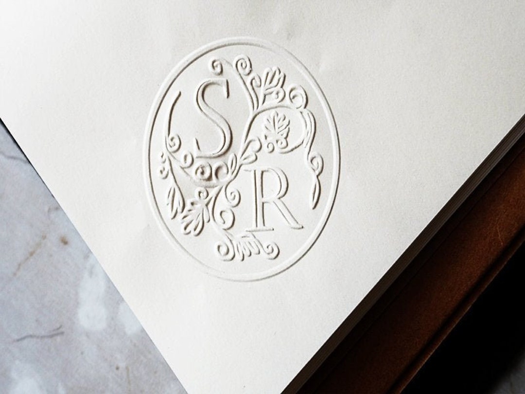Custom Wedding Embosser Stamp With Initials , Personalized Flower
