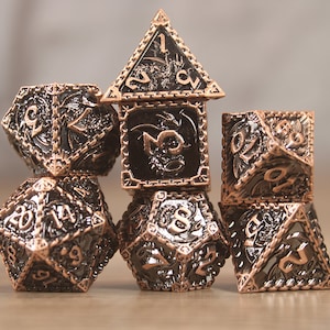D&D dice with box for gifts / easy rolling dice - metal dnd dice / Role Playing dice / 7 pcs hollow metal dungeons and dragons dice/ D6 dice