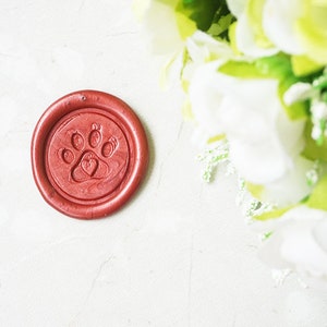 Timbre de sceau de cire de patte avec coeur, timbre de mariage, timbre de sceau de cire de fête, timbre initial de sceau de cire w378