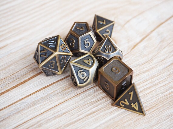 Solid Metal Chrome Silver 7pc Polyhedral Dice Set RPG D20 D/&D Pathfinder