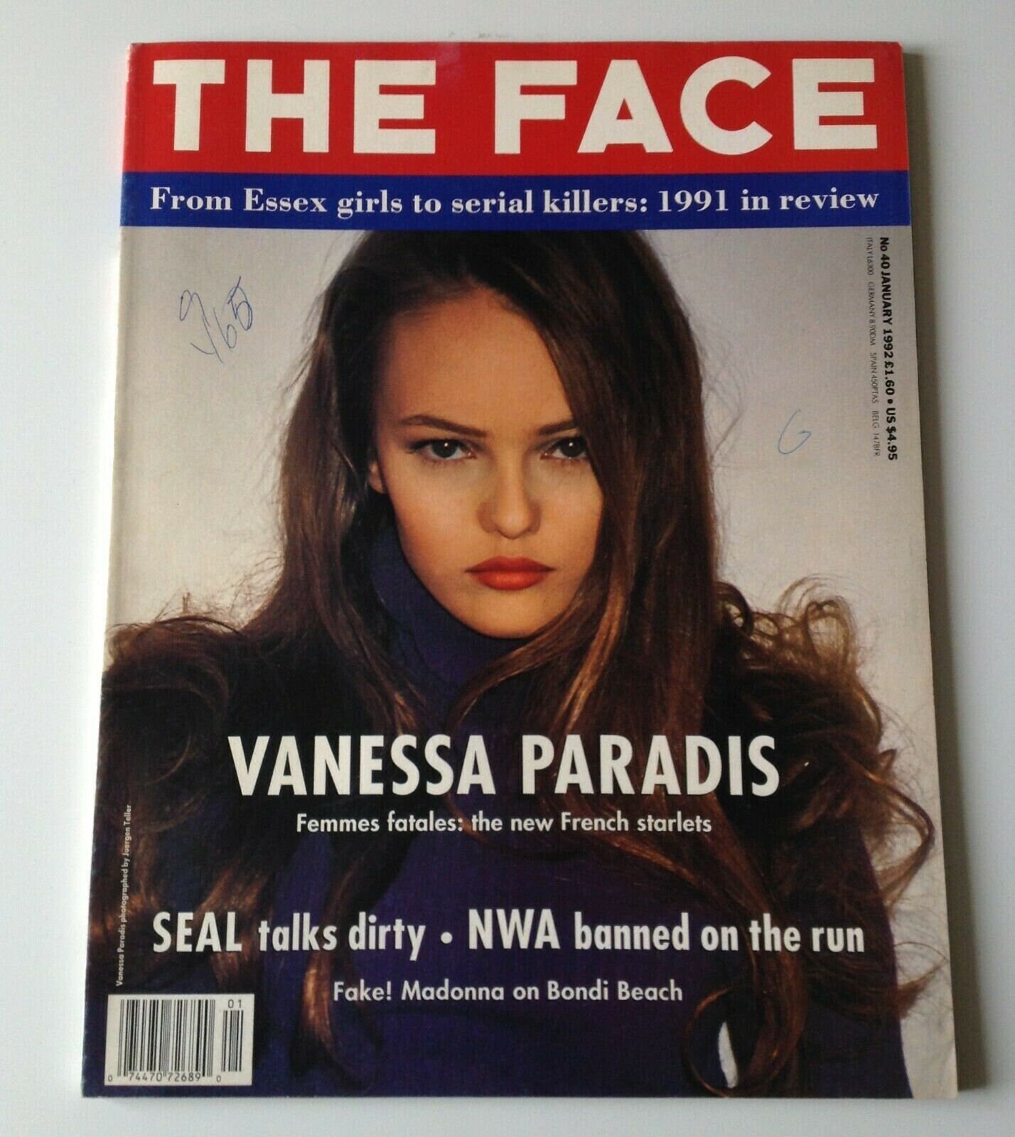 The Face Magazine | Jan 92 | Vanessa Paradis | Seal, Boy George, Nigel Benn, N.W.A. | Pin-Up Fashion, Eva Herzigova | Vintage Style Magazine