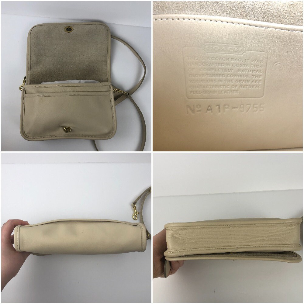 Vintage Coach 9755 Pocket Purse Bone White Leather 2001