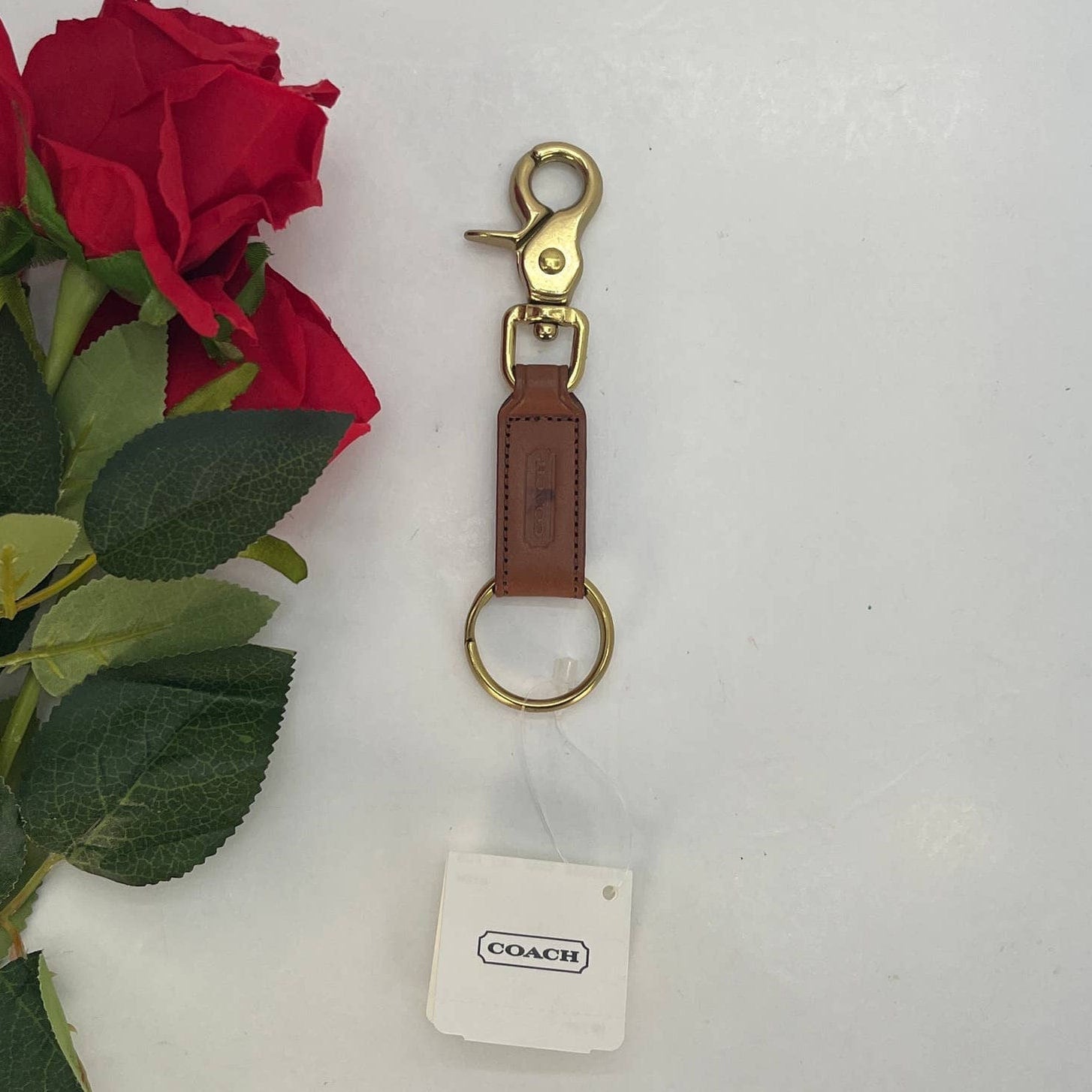 Cristinamoda New Vintage Coach Trigger Snap Key Fob #7212 British Tan