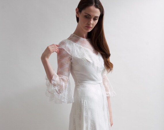 Vintage 1970's full length lace wedding dress
