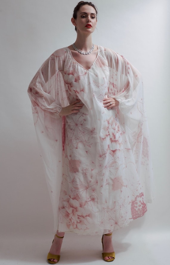 Vintage 1970's boho chiffon kaftan gown