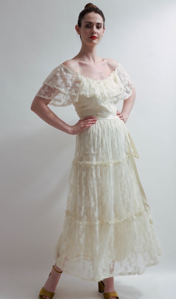 Vintage 1970's designer lace wedding dress