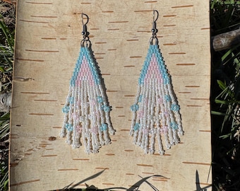 Pastel Transgender Pride Earrings w/ Daisy Chain Fringe