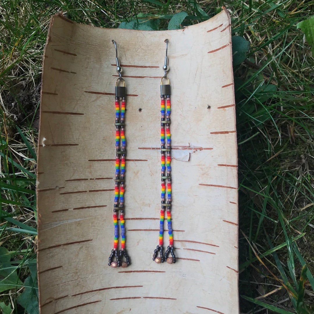 Rainbow Double Strand Beaded Earrings w/ Browns