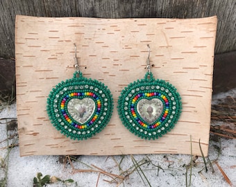 Green & Rainbow Candy Heart Earrings