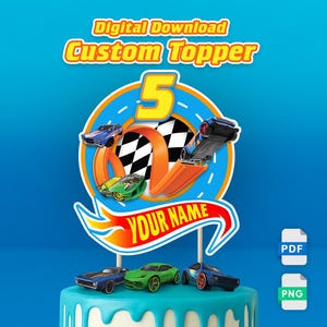 Personalized Racing Car Cake Topper: Custom Name & Age (Digital Download)