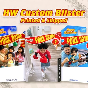 Pacote personalizado estilo Hot Wheels, nome e idade originais de aniversário no estilo Hot Wheels, logotipo personalizado Hot Wheels com seu nome impresso com carro