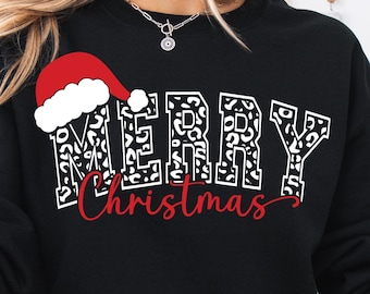 Merry Christmas SVG, Merry Christmas PNG, Leopard Christmas Sublimation Shirt SVG, Merry Varsity Png, Retro Christmas Svg, Digital Download