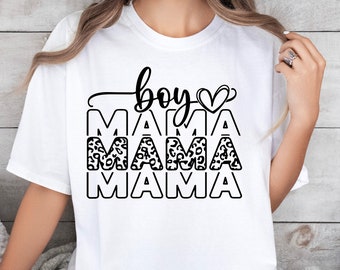 Leopard-Druck-Junge Mama Png-Svg, Mama-Shirt-Design-Svg-Schnitt-Datei für Cricut, Mama-Leben-Svg Png Muttertag Geschenkideen