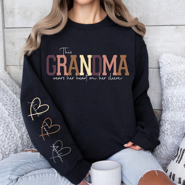 This Grandma Wears Her Heart on Her Sleeve SVG PNG Custom Grandma svg Kids Names, Mothers Day Gift Mama svg PNG Gift for Her Mom Life