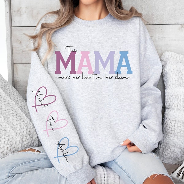 This Mama Wears Her Heart on Her Sleeve SVG PNG Custom Mama svg, Kids Names, Mothers Day Gift, Mama svg PNG Gift for Her, Mom Life, Birthday