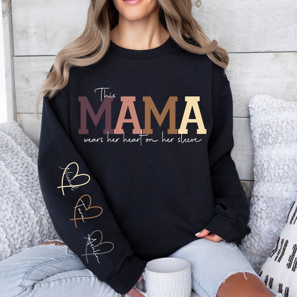 This Mama Wears Her Heart on Her Sleeve SVG PNG Custom Mama svg, Kids Names, Mothers Day Gift, Mama svg PNG Gift for Her, Mom Life, Birthday