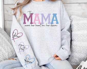 This Mama Wears Her Heart on Her Sleeve SVG PNG Add your Own Names Mama svg, Kids Names, Mothers Day Gift, Gift for Her, Mom Life, Birthday