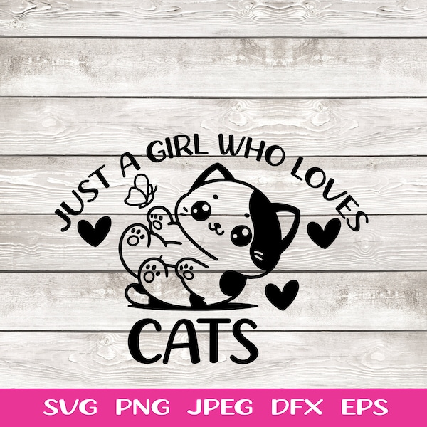 Just A Girl Who Loves Cats Cat SVG Cat PNG Cute Cat Kitten Cat Head Cat Profile Portrait Digital Image svg png jpeg eps dfx Instant Download