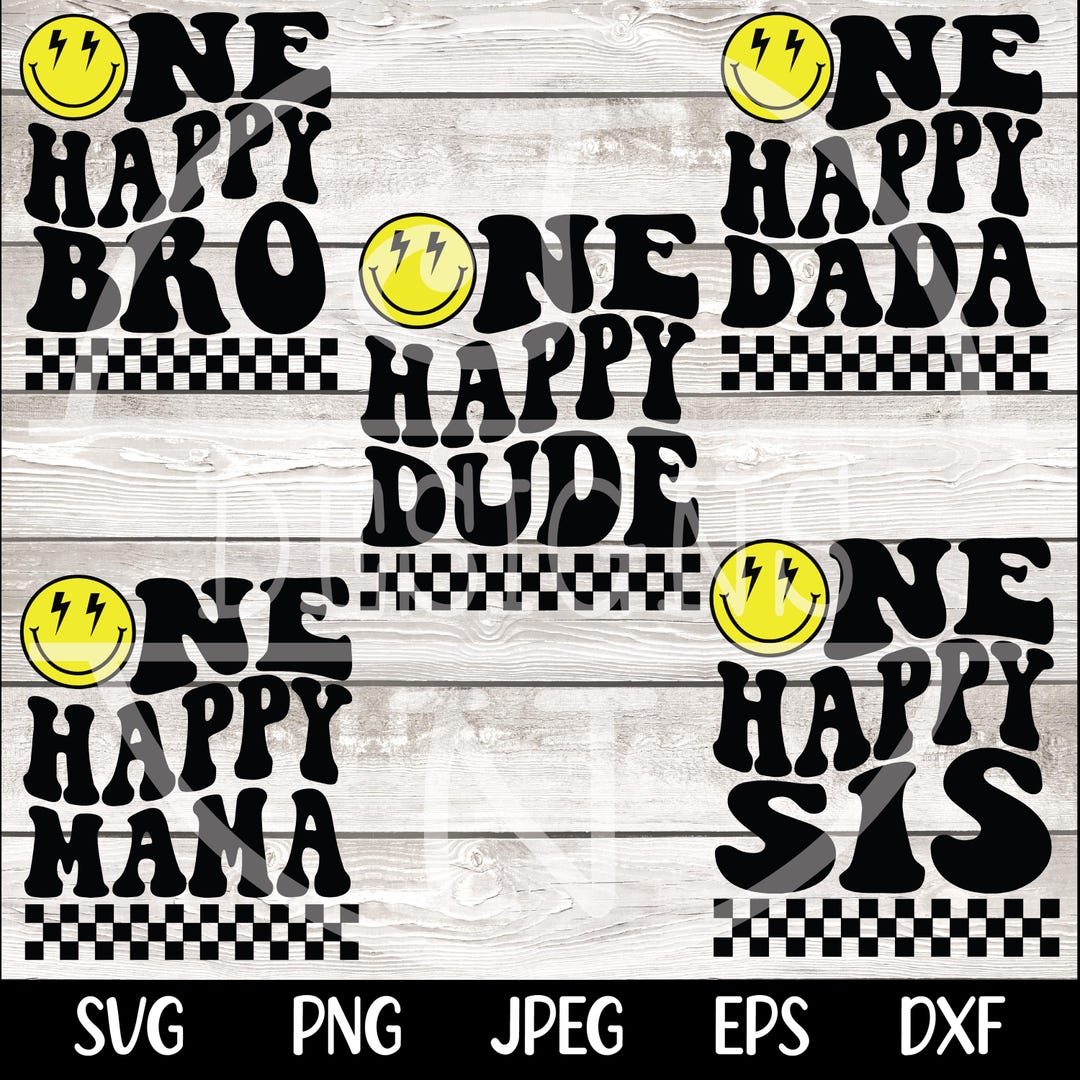One Happy Dude PNG SVG, Family First Birthday SVG, Retro Wavy Text ...
