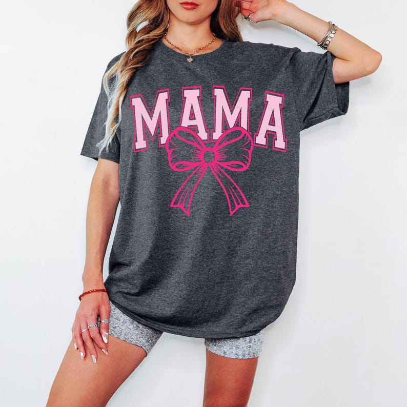 Coquette Bow Mama SVG PNG Bow Varsity Font Mama Svg Png, Trendy Mama Digital File, Pink Coquette Mama Shirt Design, Mama Shirt cut file image 5