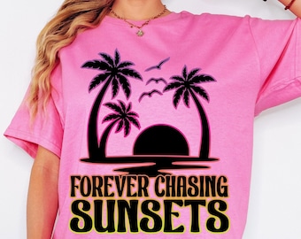 Für immer Sonnenuntergänge jagen Png, Strand Png, Retro Sommer Png, Retro Png, Sommer Png, trendige Png, Sublimationsdesigns, Sommer T-Shirt Png Design