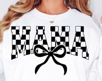 Retro Mama SVG PNG Checkered Coquette Bow Png, Retro Mama Checkered Bow Svg, Coquette Mama, PNG, Black And White Mama, Mother’s Day Cut File