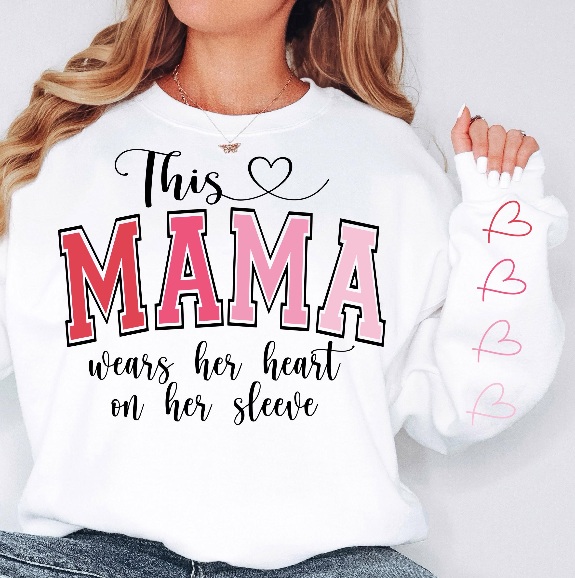 This Mama Wears Her Heart on Her Sleeve SVG PNG Add Your Own Names