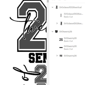 May include: A black and white graphic design featuring the number "2" with the word "two" in cursive, and the word "SENIOR" and the number "2" below. The design is likely for a graduation or class of 2026 theme.